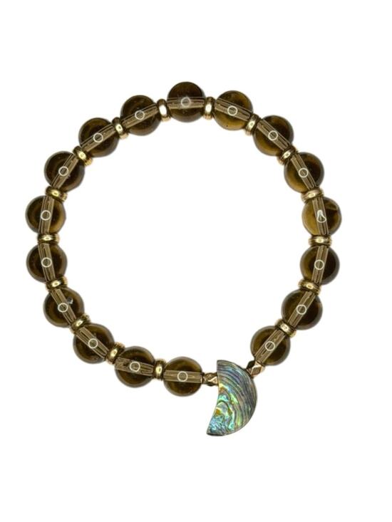 Handmade Jewelry - Abalone Moon with glass beads bracelet handmade stretchy 7 inch